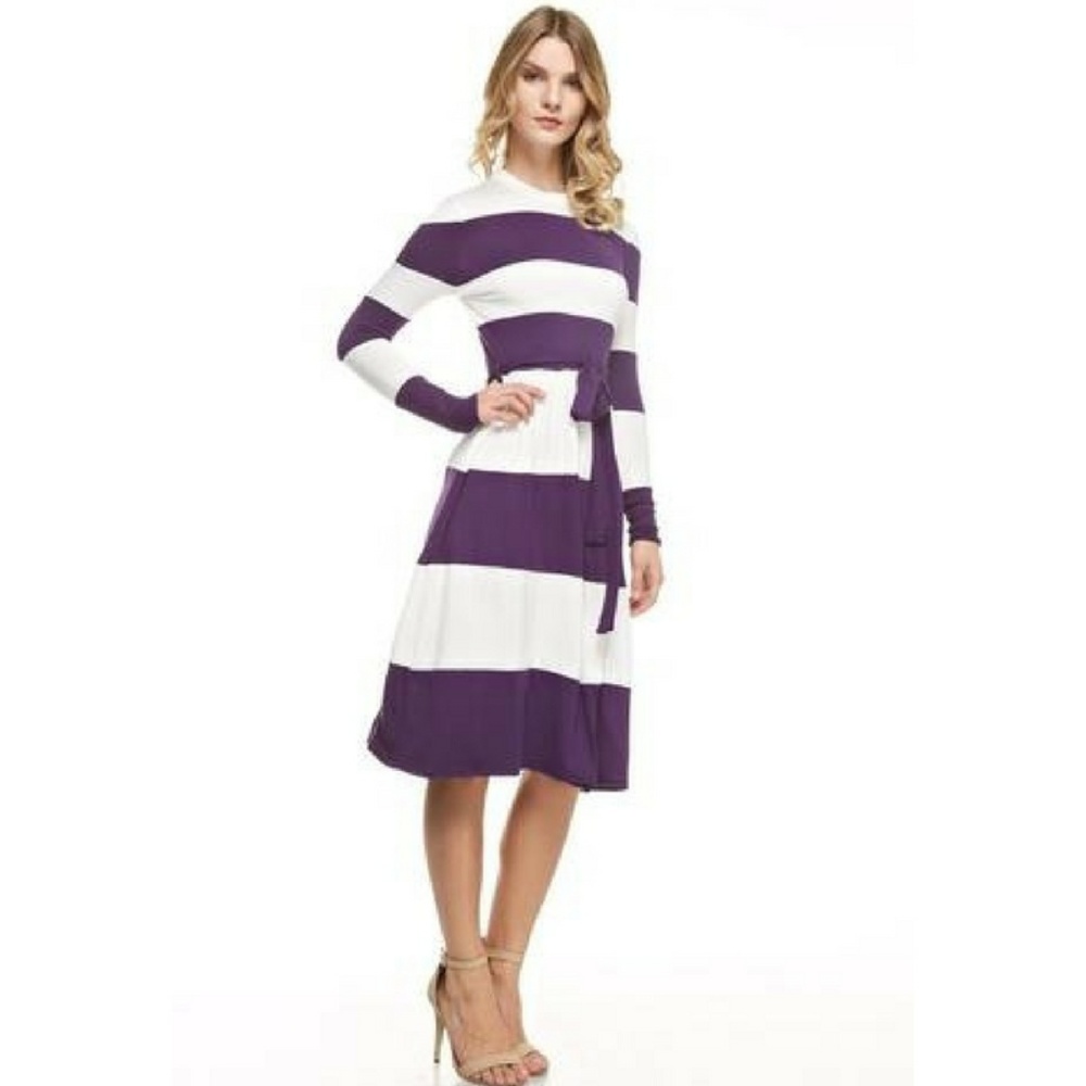 Purple and White Striped Dress